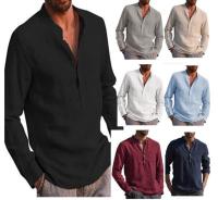China Men'S Long Sleeves V - Neck Casual Beach Linen Shirt for sale