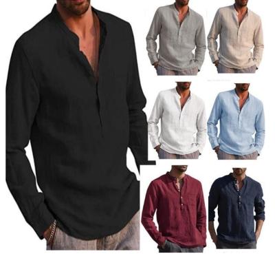 Cina Camicia di tela casuale della spiaggia del collo a V lungo delle maniche degli uomini in vendita