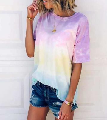 China Custom Clothing Summer Tie Dye Print Gradient Rainbow T - Shirt for sale