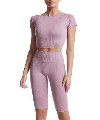 China Custom Clothing Workout Sets For Women 2 Piece Seamless Ribbed Crop Tank High Waist Shorts for sale