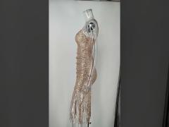 Vintage Sequin Slit Dress Fringed Polyester For Women