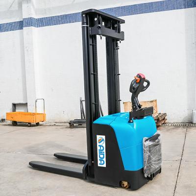 China Hydraulic  Standing Electric Stacker Forklift 1000kg 0.75kw Drive Motor stacker warehouse equipment for sale