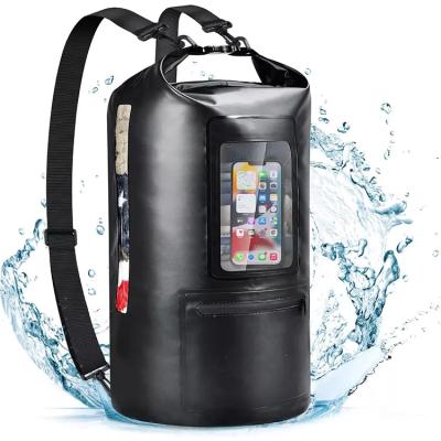 China Black 20l Waterproof Dry Bag Transparent Window Pocket Front Custom Logo Dry Bag for sale