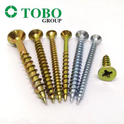 China Yellow / White Zinc Countersunk Head DIN7505 Harden MDF Furniture Chipboard Screw For Wood for sale