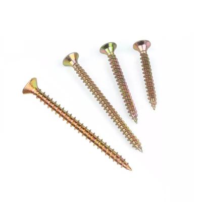 China Yellow Zinc Plated Carbon Steel Chipboard Screws Full Threaded Steel Sharp Fastener for sale