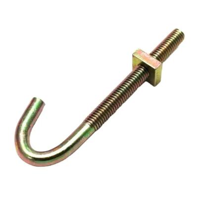 China M24 Anchor Bolt J Type Steel Hook Bolt With Square Nuts Galvanized With Zinc Plated for sale