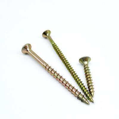China Double Flat Head Metal Drywall Screws Yellow Zinc Chipboard Screw DIN7505 for sale