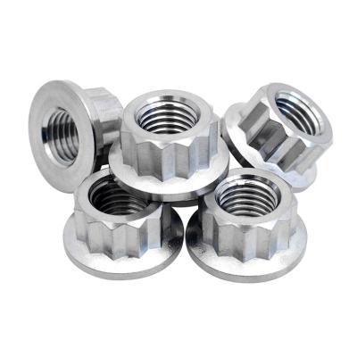 China Tuercas de rueda de titanio personalizadas Tuerca de brida de 12 puntos de acero inoxidable en venta