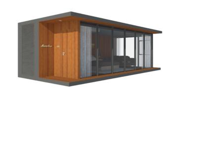 China Insulated Prefabricated Glass Sea View Room With One Bedroom Wooden Interior House for sale