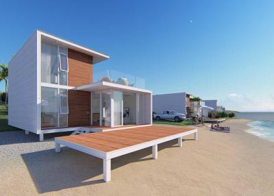 China Luxury Upmarket 2 Bedroom Prefab Homes , White Luxury Prefab Homes With Balcony for sale