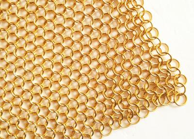 China 2MM Dia 20mm OD Golden Color Metal Ring Mesh Fabric For Hotel Metallic Curtain for sale