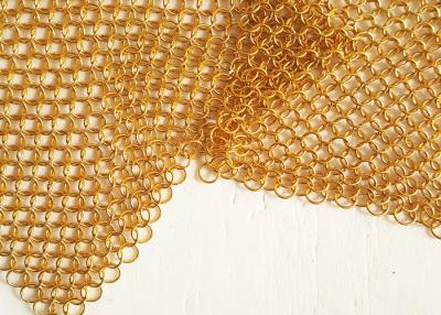 China Architectural Drapery Metal Ring Mesh With Gold Colors For Isolation Wall Screen for sale
