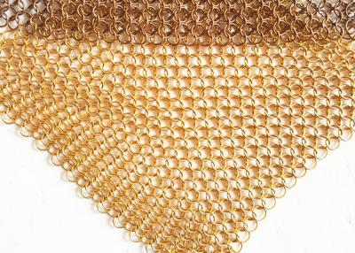 China Space Divider Metal Mesh Drapery , Hotel Curtain Brass Wire Chainmail Ring Mesh for sale