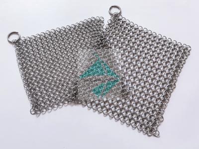 China 6'' X 8'' Stainless Steel Chainmail Scrubber , SUS316 Material Chainmail Weave Ring Cast Iron Pan Cleaner for sale
