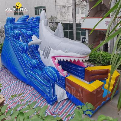 China Blue Shark Inflatable Water Slide Bounce House For Birthday Celebrations for sale