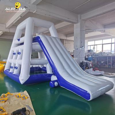China Blue PVC Inflatable Water Toys Airtight Floating Water Slide For Lake for sale