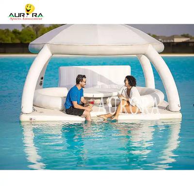 China Durable White Inflatable Floating Water Tent Platform PVC Customized With Awning for sale