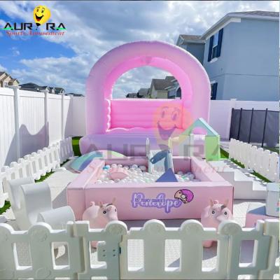 Китай Розовый детский надувный мягкий игровой инструмент Rainbow Kids Bouncer Set With Slide продается