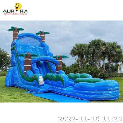 China PVC Tropical Inflatable Slide Double Lane Inflatable Water Slide With Pool for sale