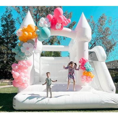 China White Bouncy Castle Inflatable Bounce House With Large Ball Pool Pit Small Slide for sale