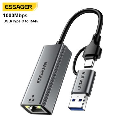 China ESSAGER 2-in-1 USB Type C to RJ45 Ethernet Adapter 1000Mbps for sale