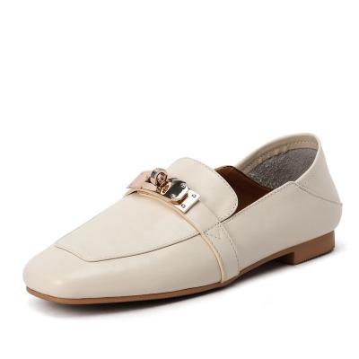 China Genuine Leather Slip On Casual Loafer Shoes JBF01 Beige Flat Heels for sale