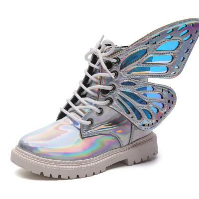 China Transparent Butterfly Zipper Martin Boots Illusion Leather Waterproof Kids Shoes for sale