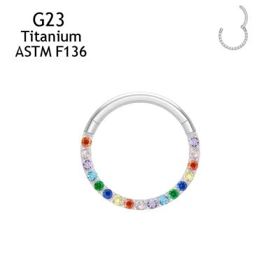 F136 Titanium 9-Stone Round CZ Cluster Clicker Hoop 9-Stone Crystal Arc ...