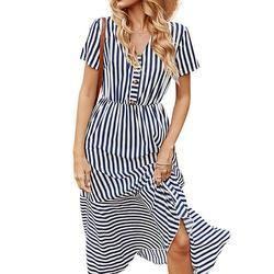China Fancy Beach Loose Short Sleeve Maxi Dresses Plain Dyed Square Collar for sale