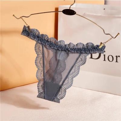 China                  Lady Sexy Hollow out Lace Underwear MID Waist Floral Edge Panties Perspective Tight-Fitting Thin Bodysuit Thongs              for sale
