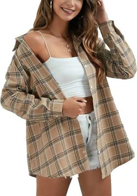 China                  Fashion Women′s Flannel Plaid Shirt Button-Down Regular Fitted Long-Sleeved Casual Shirt Cotton Oversized Shirt              for sale