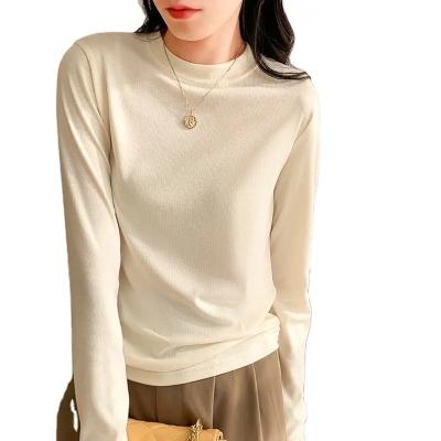 China                  2023 Long-Sleeved Tight T-Shirt Spring and Autumn Thread Cotton Solid Color Suit Inside Take Half High Neck Women′s Top T-Shirt              for sale
