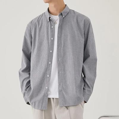 China                  Men′s 2023 Spring and Autumn New Business Lapel Shirt Men′s Striped Cardigan Long-Sleeved Casual Men′s Shirt              for sale