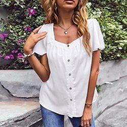 China                  2023 Summer Manufacturer Wholesale Square Neck Solid Color Shirt White Women Chiffon High-Quality Shirt              for sale