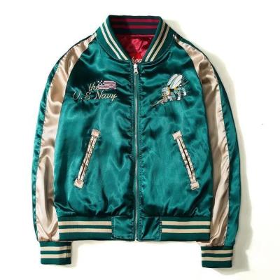China Embroidered Reversible Bomber Jacket Satin Baseball College For Men for sale