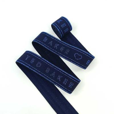 China Navy Letter Pattern Narrow Stretch Lace Trim Decorative Elastic Ribbon Christmas Elastic Ribbon for sale