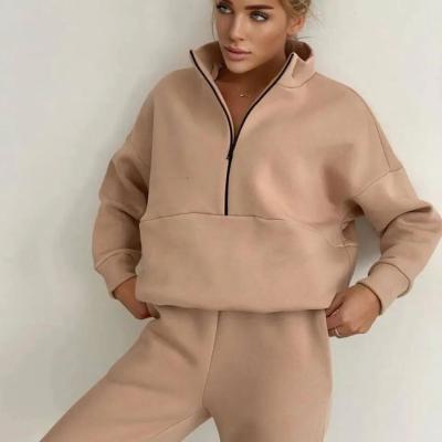 China                  Fall Winter Women Plain Tracksuits Casual Two Piece Crop Top Hoodies and Pants Set Fleece Custom Blank Tracksuit for Women              for sale