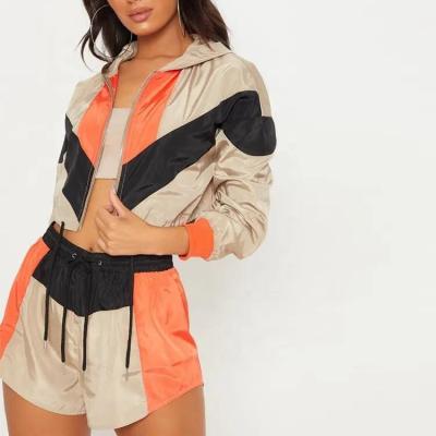 China                  Crop Top Women Jogger Shorts Set Color Block Polyester Windbreaker Tracksuits Sweatsuit              for sale