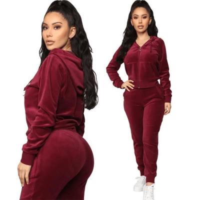China                  High Quality Velvet Custom Zip Hoodie Joggers Two Piece Velour Tracksuit Women              for sale