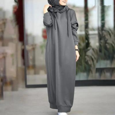 China                  Solid Color of Long Style Set Islamic Clothing Autumn Winter Hooded Coat for Abaya Women Muslim Dress and Lady Hoodies Coat              for sale