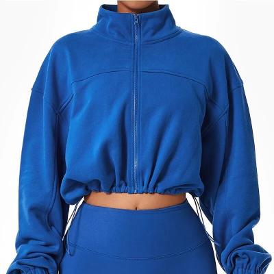 China                  High Quality Custom Zip up Hoodies Streetwear Causal Crop Jackets Women Oversized Drawstring Cropped Hoodies              for sale
