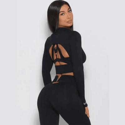 China                  Wholesale 3 Piece Sportswear Long Sleeve Crop Top Pant Yoga Workout Set Women Clothing Active Wear Gym Fitness Sets              for sale