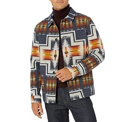 China                  Western Clothing Custom Plus Size Men′s Geometric Pattern Single Breasted Turndown Aztec Style Coats Jackets for Men              for sale