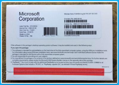 China El pedazo y 64 pedazos/win10 del hogar 32 de Microsoft Windows 10 se dirigen el paquete auténtico del OEM del DVD KW9-00140 en venta