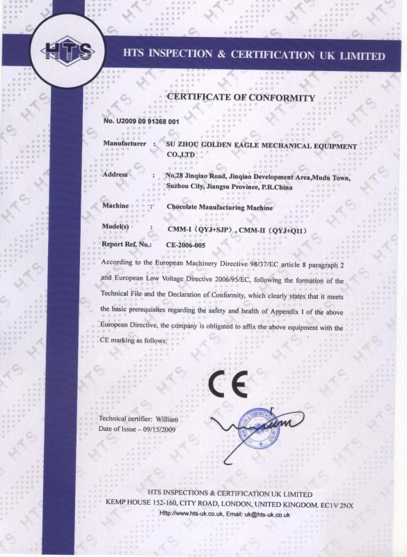 Certificate of conformity - Suzhou Harmo Food Machinery Co., Ltd