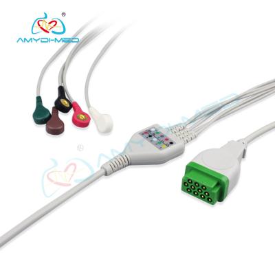 China TPU GE-Marquette Dash Pro 4000 ECG patient cable with snap, AHA,2.4M for sale