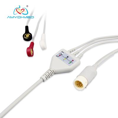 China 12 Pins Snap 3 Lead Ecg Cable 2.4M Main Cable 0.9M Leadwire HP Compatible for sale