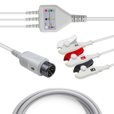 China Ecg Parts 3 Wire Cable 12 Pins ECG EKG Cable 3 Lead Clip ECG Machine Patient Cable for sale