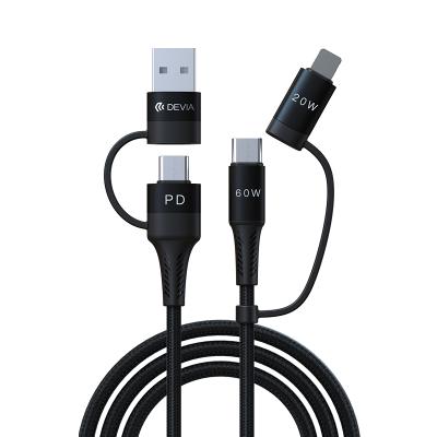 China Multifunctional 4 in 1 Devia 4 in 1 Multi Port 1.5M PD QC 60W Charger IOS Cable USB Type C Cable for sale