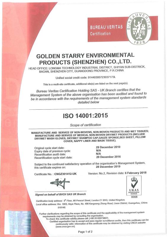 ISO 14001:2015 - Golden Starry Environmental Products (Shenzhen) Co., Ltd.